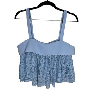 KEEPSAKE the Label Blue Lace Crop Tank Top Sz M